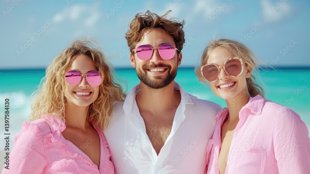 Three friends enjoying a sunny beach day Three friends enjoying a sunny beach day