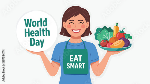 World Health Day vector illustration in flat design showing medical professionals, heart health, stethoscope, and healthcare icons – perfect for hospital, clinic, wellness, and medical campaign design