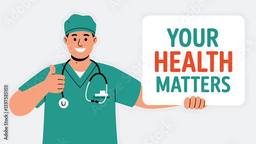 World Health Day vector illustration in flat design showing medical professionals, heart health, stethoscope, and healthcare icons – perfect for hospital, clinic, wellness, and medical campaign design