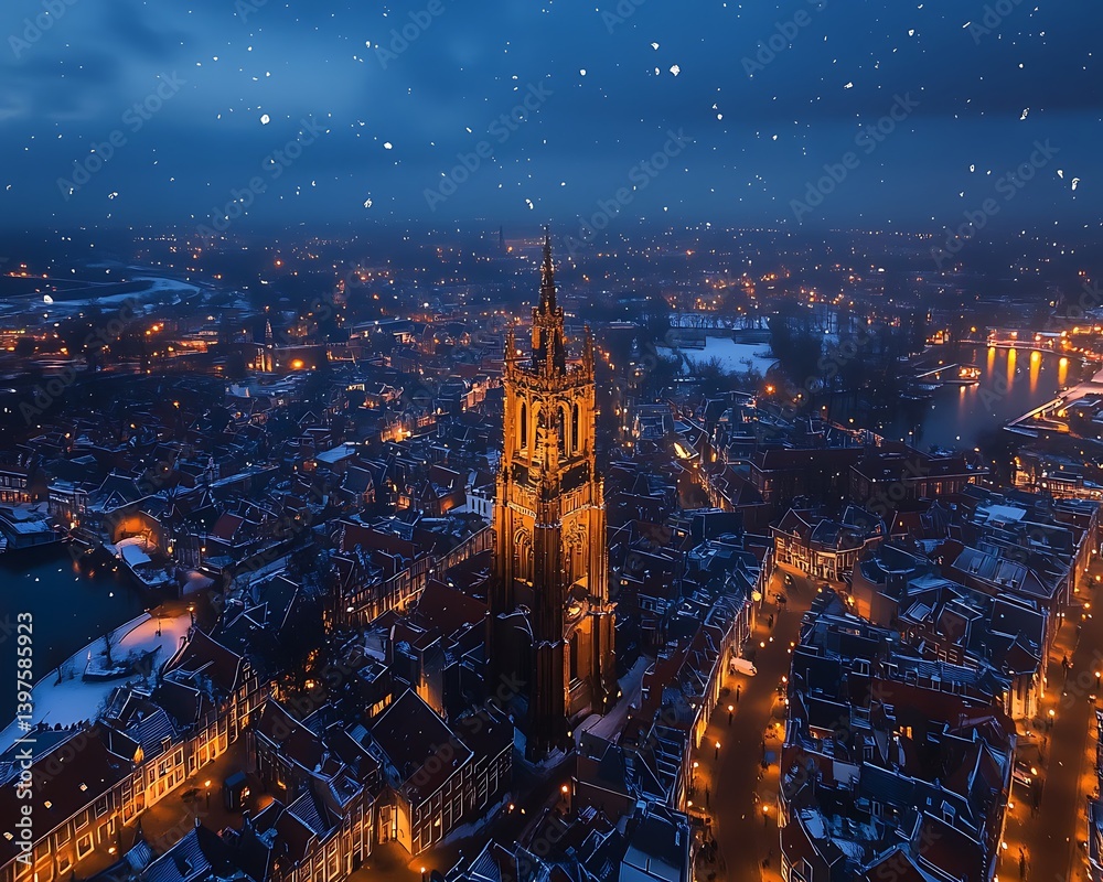 Fototapeta premium Winter Cityscape Aerial View
