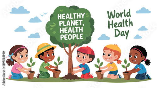 World Health Day vector illustration in flat design showing medical professionals, heart health, stethoscope, and healthcare icons – perfect for hospital, clinic, wellness, and medical campaign design