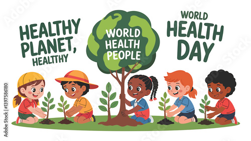 World Health Day vector illustration in flat design showing medical professionals, heart health, stethoscope, and healthcare icons – perfect for hospital, clinic, wellness, and medical campaign design
