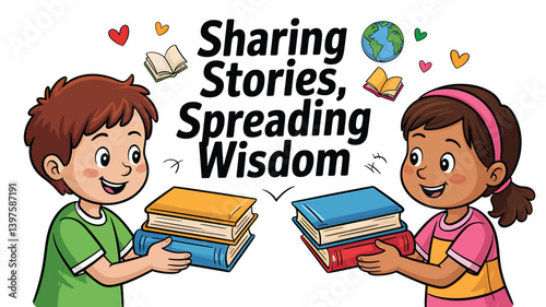 Beautiful vector illustration for World Book Day featuring a child reading a book with educational elements, designed in modern flat style for libraries, schools, and literacy campaigns