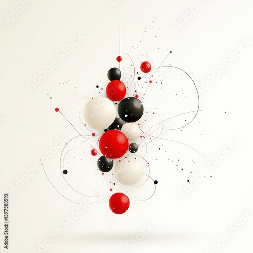 Abstract Composition of Red Black and White Spheres