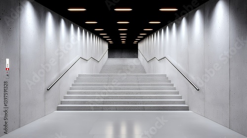 Modern concrete stairway in minimalist interior