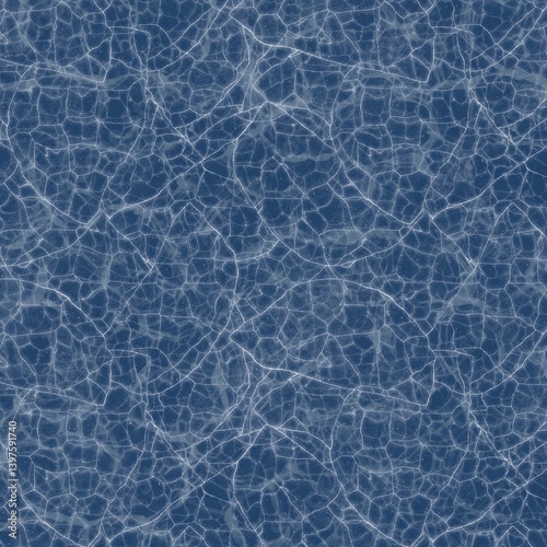 A cracked or web-like or water texture. Marble water texture seamless pattern in blue color.