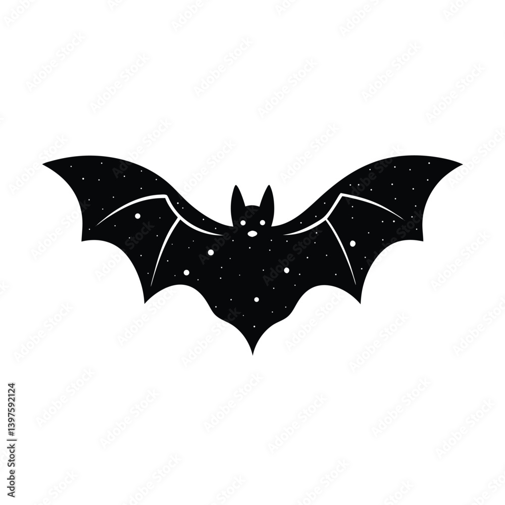 Fototapeta premium Bat Flying Starry Sky Illustration