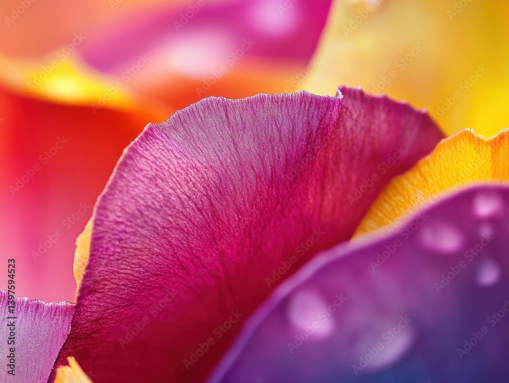 Abstract macro of crushed flower petals with vibrant colors and softbox lighting