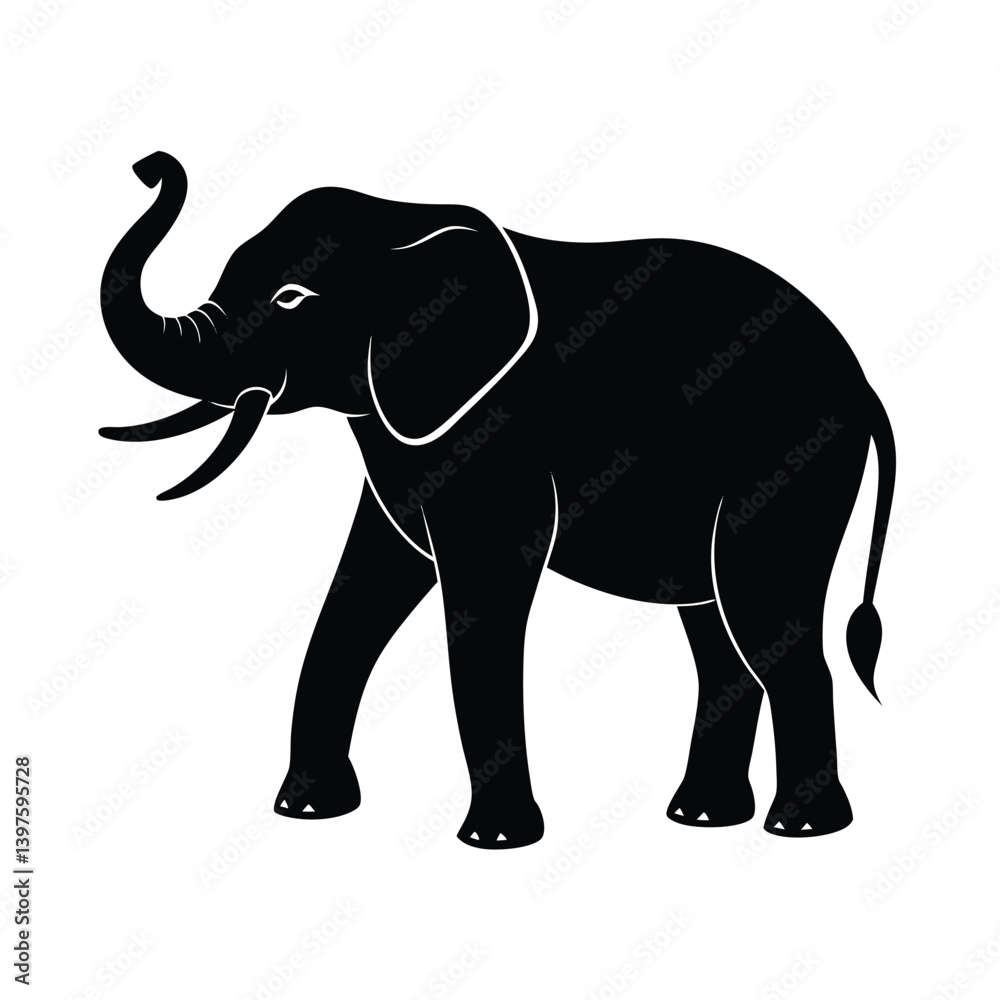 Fototapeta premium Elephant Trunk Raised Silhouette Vector