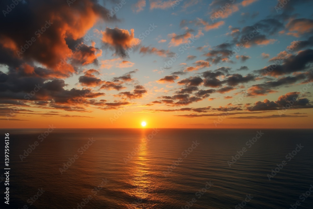 Obraz premium A breathtaking sunset illuminating the ocean with vibrant colors and serene reflections.