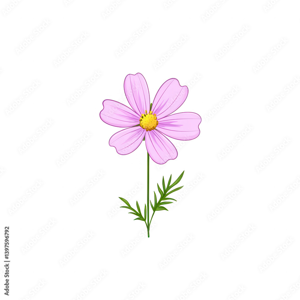 A beautiful pink flower with delicate petals and green leaves, set against a white isolate background, perfect for floral-themed projects and designs. A beautiful pink flower with delicate petals and green leaves, set against a white isolate background, perfect for floral-themed projects and designs.