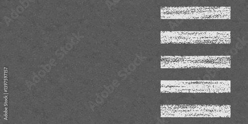 Asphalt road with pedestrian crosswalk lines. Top view of pedestrian zebra, safety walk signs on street. White line marks on black asphalt of city lane, road or highway, vector realistic illustration