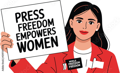 World Press Freedom Day Concept with Microphone, Newspaper, Camera, and Journalistic Symbols in Modern Flat Vector Style – Ideal for Media Rights, Journalism, and Freedom of Speech Themes