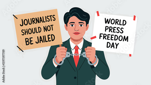 World Press Freedom Day Concept with Microphone, Newspaper, Camera, and Journalistic Symbols in Modern Flat Vector Style – Ideal for Media Rights, Journalism, and Freedom of Speech Themes