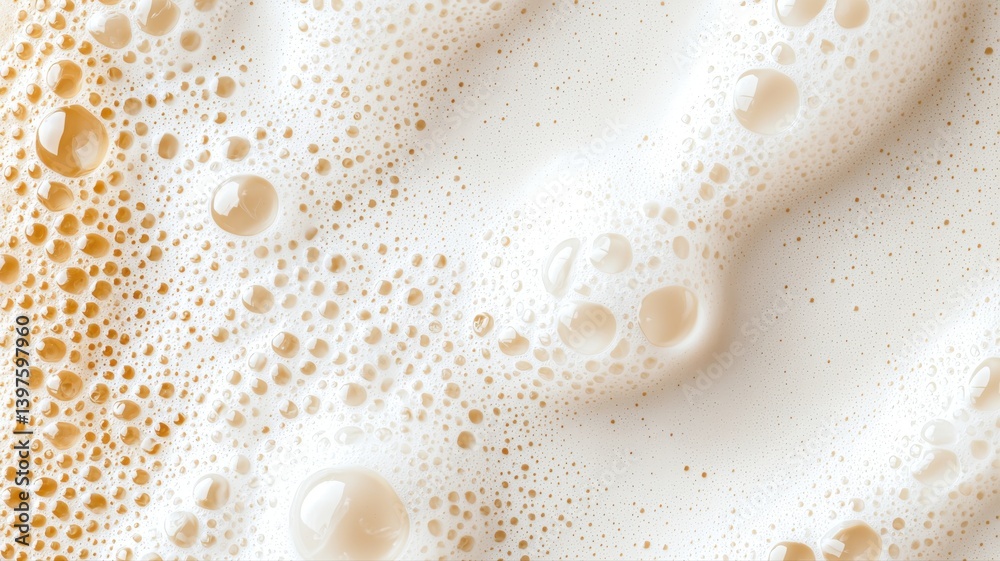 Close-up of frothy milk foam texture, showcasing bubbles and creamy surface in soft lighting. Close-up of frothy milk foam texture, showcasing bubbles and creamy surface in soft lighting.