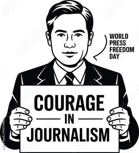 World Press Freedom Day Concept with Microphone, Newspaper, Camera, and Journalistic Symbols in Modern Flat Vector Style – Ideal for Media Rights, Journalism, and Freedom of Speech Themes