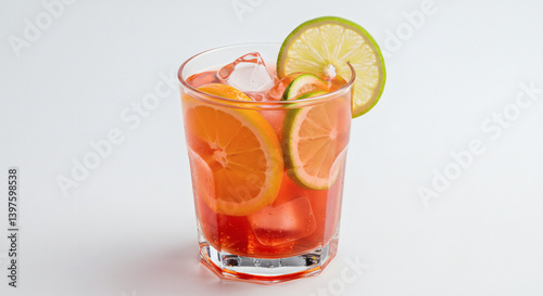 Wallpaper Mural A vibrant summer cocktail with citrus slices and ice cubes in a clear glass, isolated on white background, refreshing drink theme. Torontodigital.ca