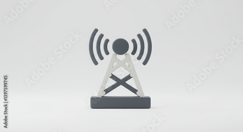 Communication Tower Symbol Sign with Waves on a Clean White Background