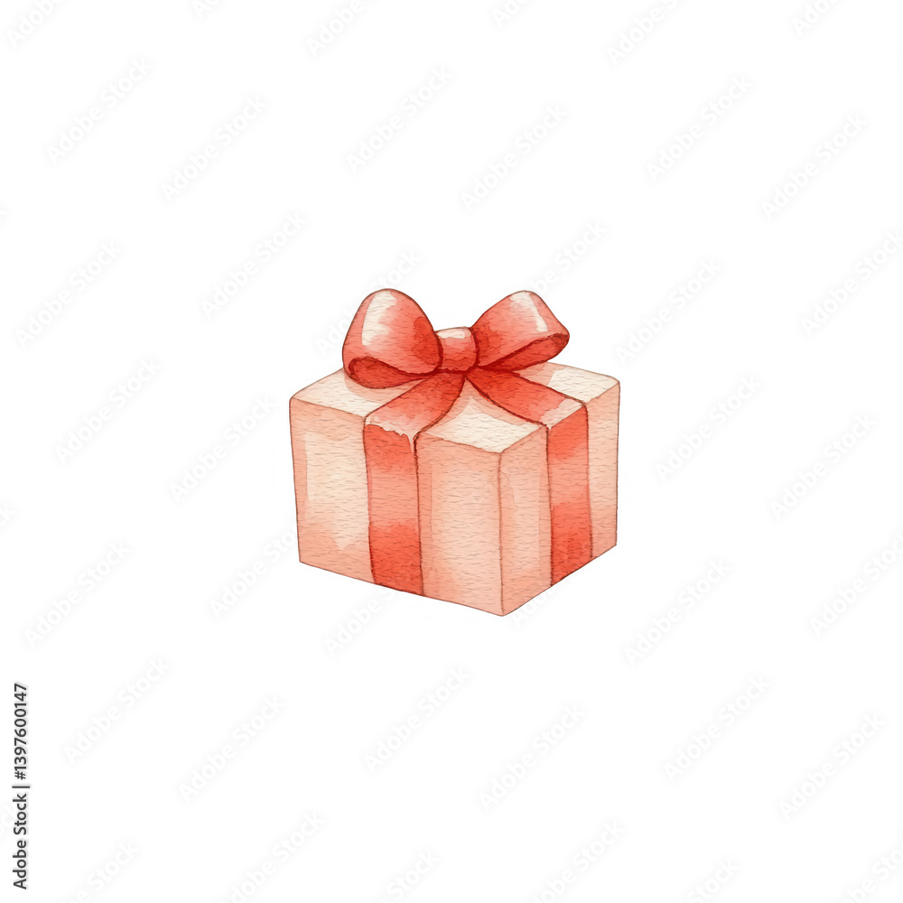 Obraz premium A charming watercolor illustration of a gift box tied with a red ribbon, perfect for celebrations, holidays, and special occasions, isolated on a white background.