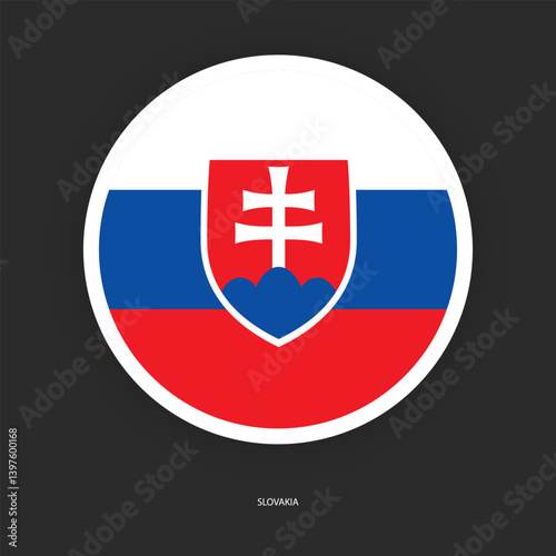 Slovakia circle flag icon with shadow on dark background. Slovakia  button icon with white border isolated dark grey background	
