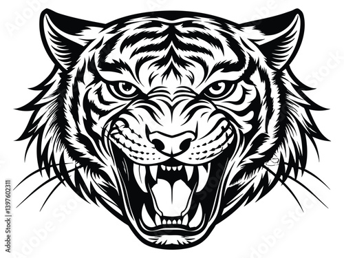 Wild feline predator vector illustration of a tiger head, a powerful animal design