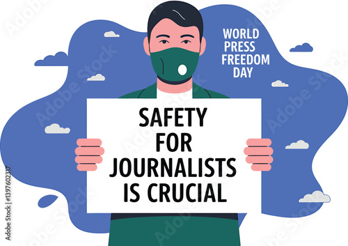 World Press Freedom Day Concept with Microphone, Newspaper, Camera, and Journalistic Symbols in Modern Flat Vector Style – Ideal for Media Rights, Journalism, and Freedom of Speech Themes