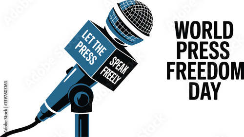 World Press Freedom Day Concept with Microphone, Newspaper, Camera, and Journalistic Symbols in Modern Flat Vector Style – Ideal for Media Rights, Journalism, and Freedom of Speech Themes