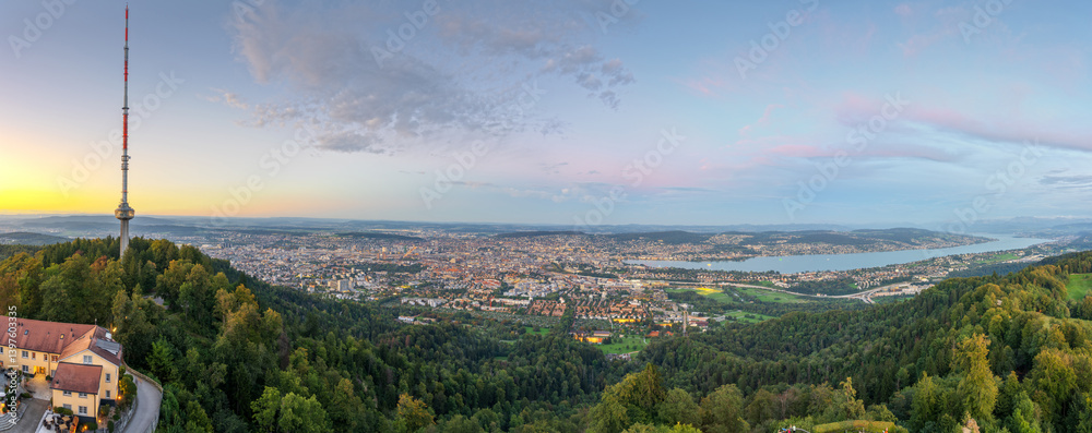 Zurich, Switzerland Landscape at Dusk