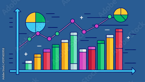 Colorful infographic bar chart and pie chart showing business data trends analysis and financial growth