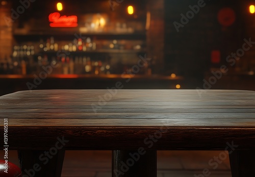 Dark Wooden Tabletop in a dimly lit Bar Setting