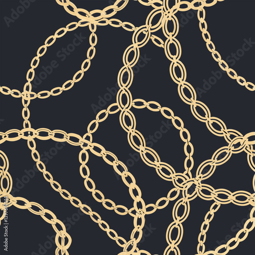 Fashion design made with gold colored chain jewelry seamless pattern on a black background