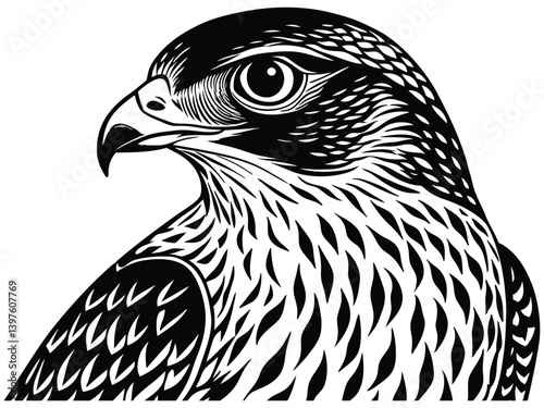 Majestic brown eagle, a wild bird of prey with a sharp beak, vector illustration