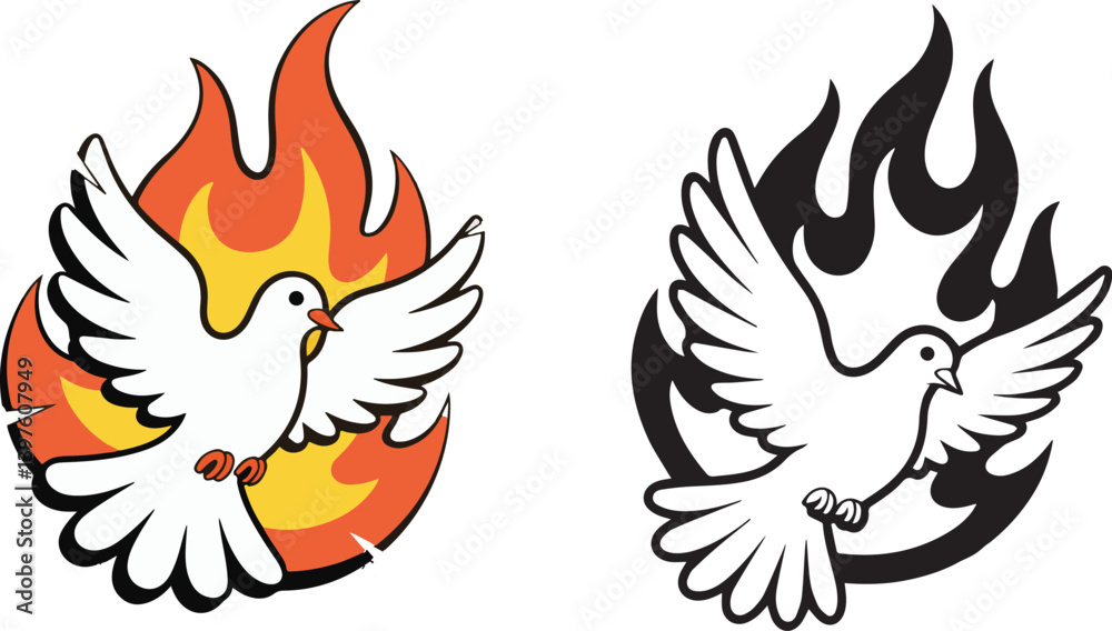 Obraz premium pentecost fire and dove illustration, spirit in motion vector design.