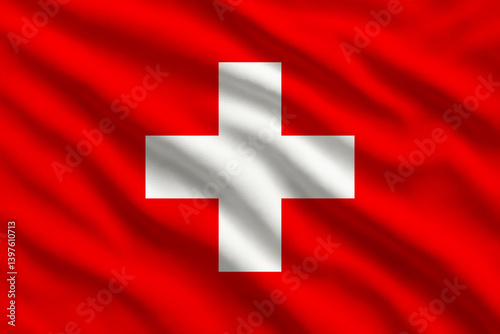 Fotografie Waving flag of Switzerland, Swiss flag blowing in the wind, full frame smooth fo