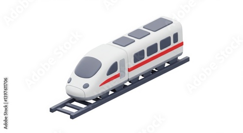 Isometric Fast Train on Rail Track a Modern Transportation Concept
