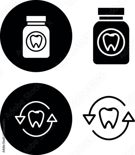 Dental Care Icons Teeth and Medicine Bottles Representing Oral Health and Treatment