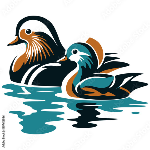 Mandarin Duck Couple Illustration.