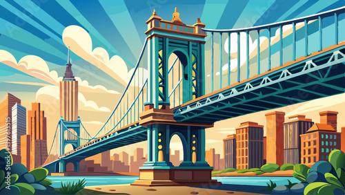 The Manhattan Bridge, New York City. Awesome wideangle upward vi