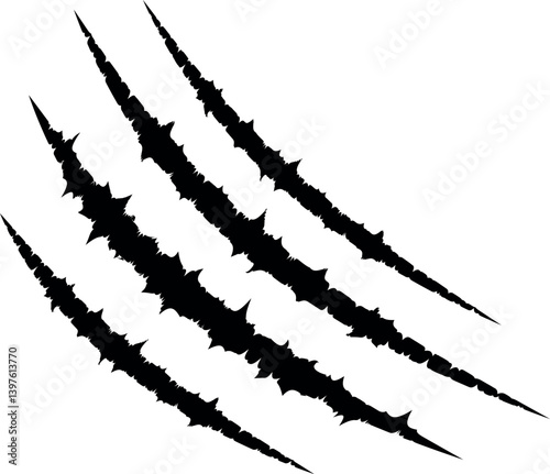 Claw Marks Vector Set - Animal Scratch & Monster Claw Silhouettes in Grunge Style. Isolated Black Scratch Marks for Horror, Wildlife or Battle Damage Designs