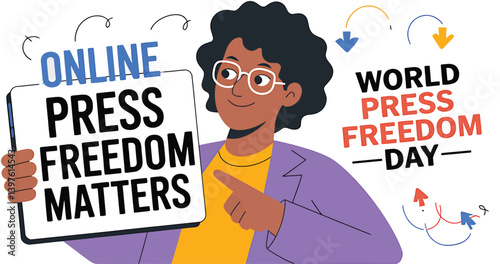 World Press Freedom Day Concept with Microphone, Newspaper, Camera, and Journalistic Symbols in Modern Flat Vector Style – Ideal for Media Rights, Journalism, and Freedom of Speech Themes