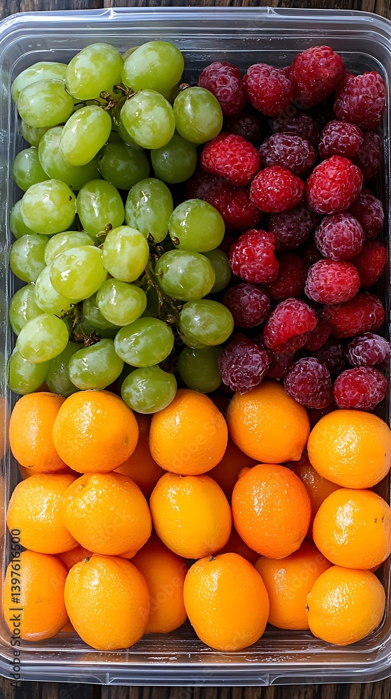 Freshly Prepared Container of Fruits Presents a Colorful Display