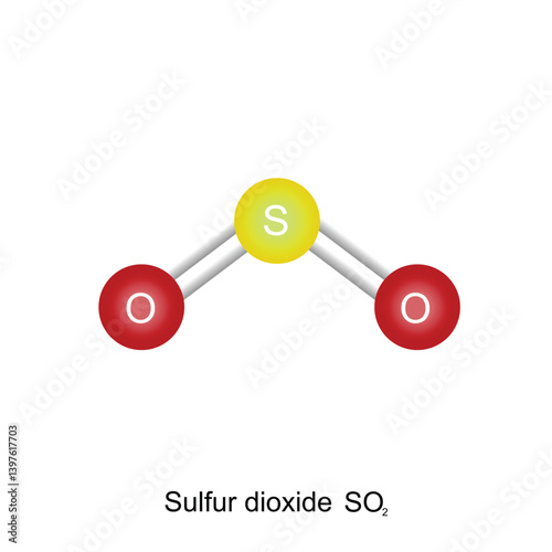Chemical substance. Icon of sulfur dioxide commonly known as SO2 Structural formula isolated on white