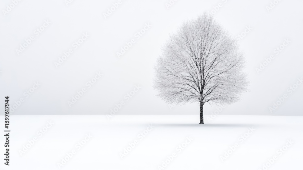 Obraz premium Solitary winter tree in a snow-covered field