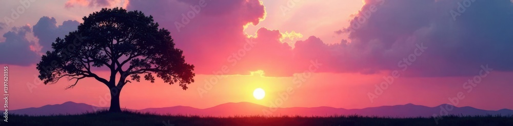 Obraz premium Tree silhouette against the sky, landscape, silhouette