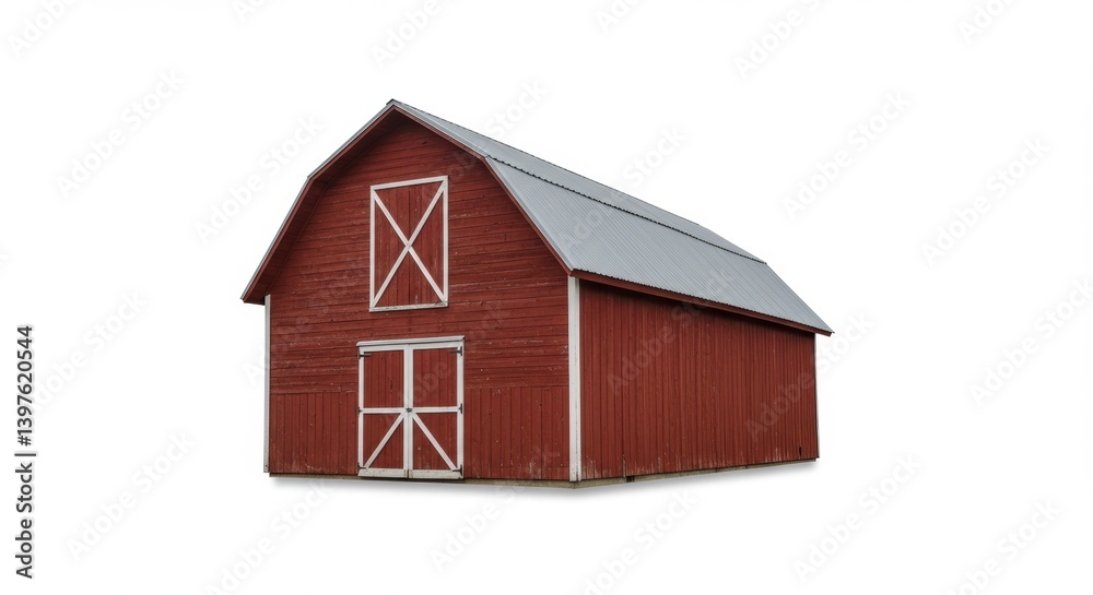 Isolated traditional red barn showcasing rural charm and architectural simplicity Isolated traditional red barn showcasing rural charm and architectural simplicity