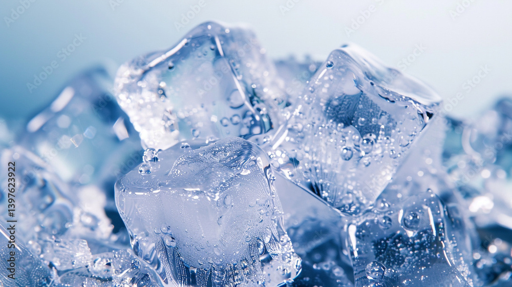 A dynamic close-up captures a rush of translucent ice cubes, some with sharp edges and others frosted, tumbling against a bright white backdrop, suggesting refreshment and icy coolness. A dynamic close-up captures a rush of translucent ice cubes, some with sharp edges and others frosted, tumbling against a bright white backdrop, suggesting refreshment and icy coolness.