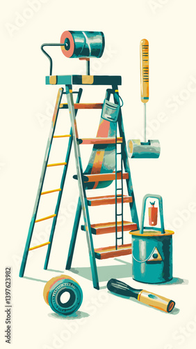 DIY home renovation tools watercolor image. Flat style. Vector illustration.