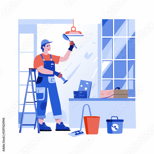 A person doing a DIY home renovation image. Flat style. Vector illustration.