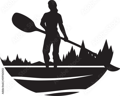 The Tranquility of Kayaking A Kayak Standing Upright in Peaceful Waters