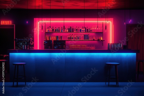 Obraz na płótnie Bar counter in neon noir lighting with negative space above w salonie